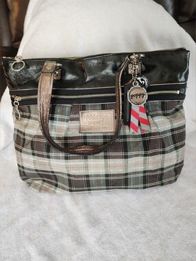Coach Poppy Tartan Plaid Glam Tote